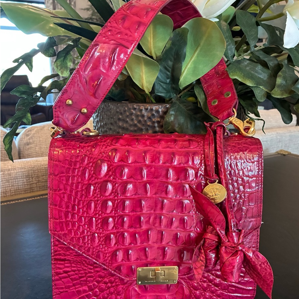 Brahmin “Ophelia” Satchel in Glossy Rouge NWOT Removable Roses. Rare Find